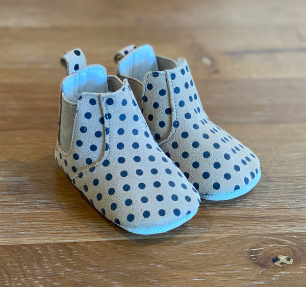 Suede Elastic Sided Boots, Blush with Grey Polka Dots