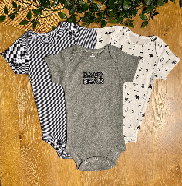 3 Pack Short Sleeve Onesie | Baby Bear