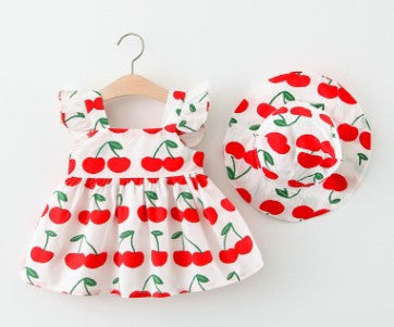 White Cherry Dress with Matching Hat