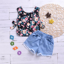 Load image into Gallery viewer, Harriette Lace Denim Shorts with Floral Top
