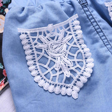 Load image into Gallery viewer, Harriette Lace Denim Shorts with Floral Top
