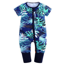 Load image into Gallery viewer, Drew Short Sleeve Onesie, Navy Tropical
