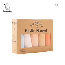 Load image into Gallery viewer, Kangobaby 5 Pack Bamboo Cotton Muslin Blanket | 4 Styles
