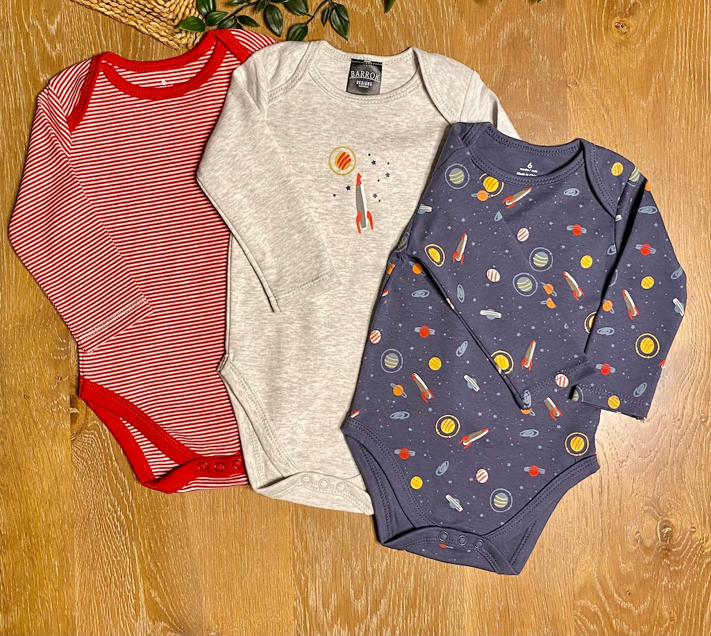 3 Pack Long Sleeve Onesie | Space