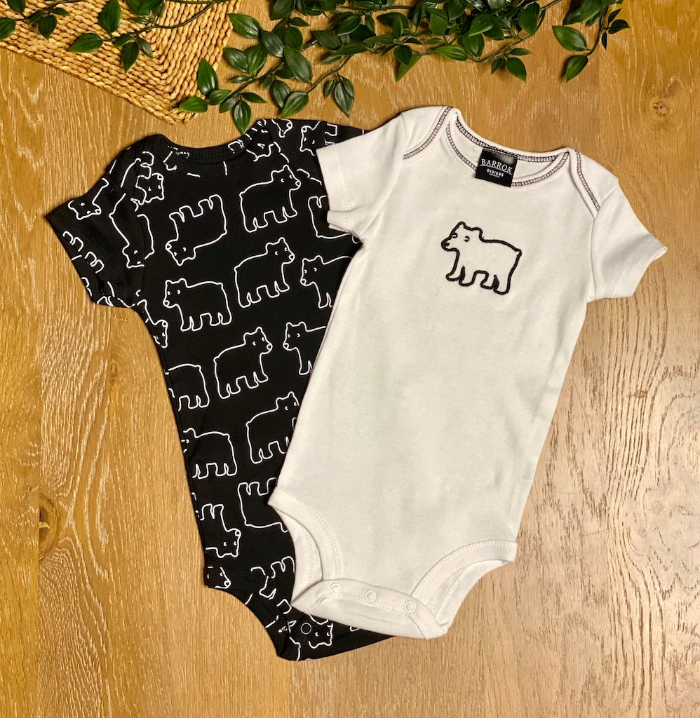2 Pack Short Sleeve Onesie | Black & White Bears