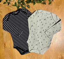 Load image into Gallery viewer, 2 Pack Long Sleeve Onesie | Sage Forrest &amp; Black White Stripe
