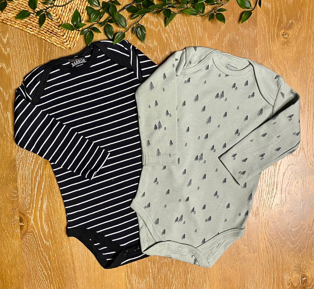 2 Pack Long Sleeve Onesie | Sage Forrest & Black White Stripe